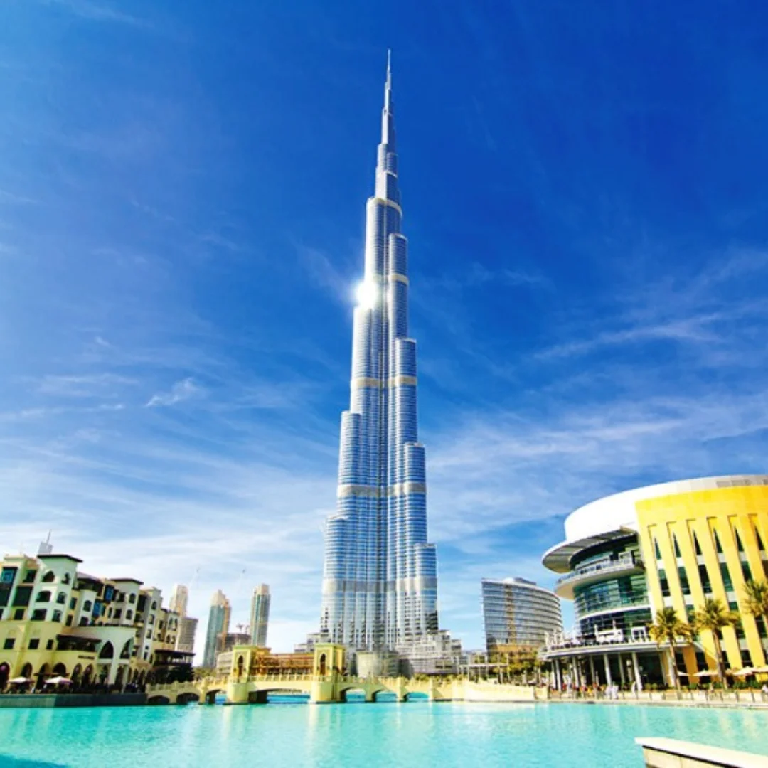 picture showing outside of burj khalifa also showing near place for dubai mall