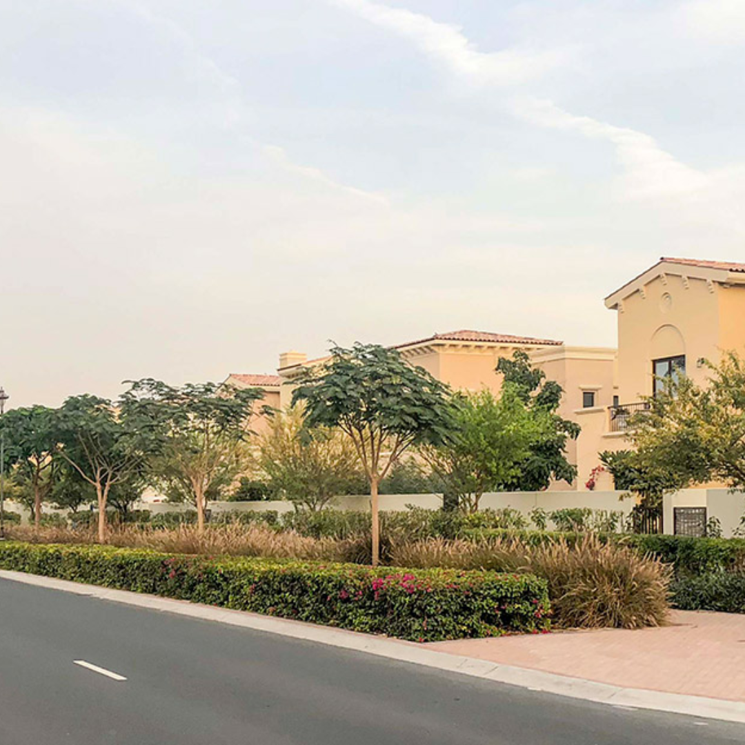 picture showing luxury villas and trees in Dubai Green Community area